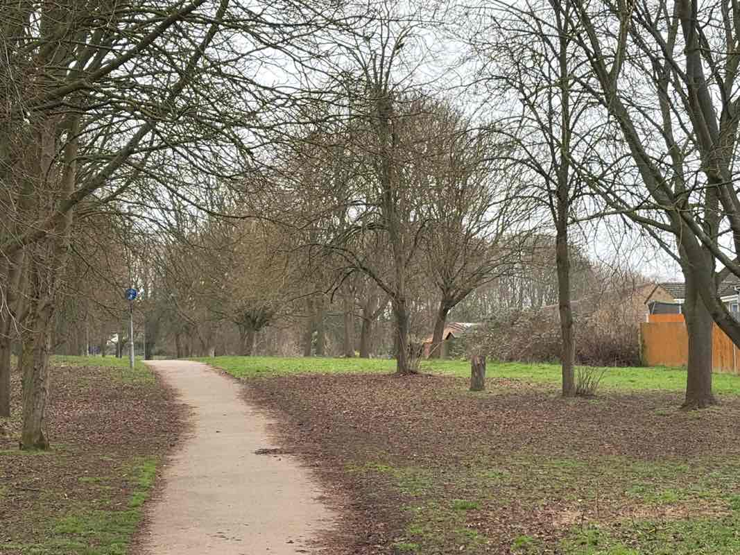 walking near me in Standens Barn Linear Park East in spring