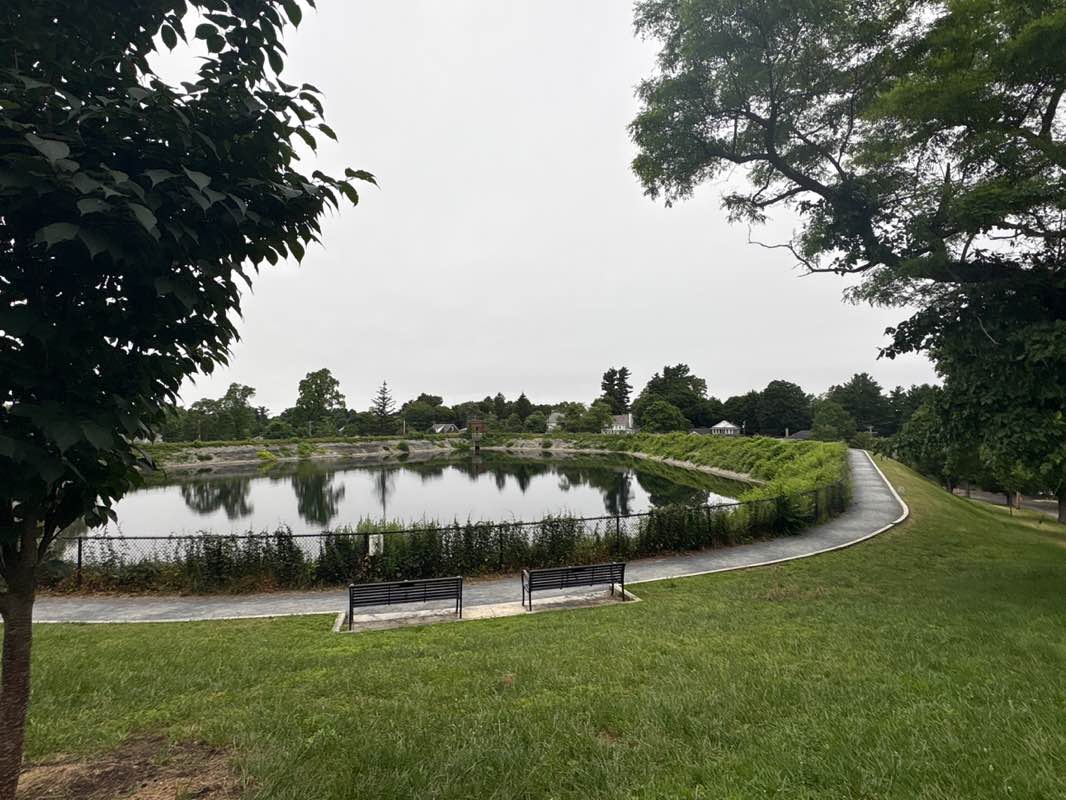 walking near me in Heartbreak Hill Park at Waban Hill Reservoir in summer