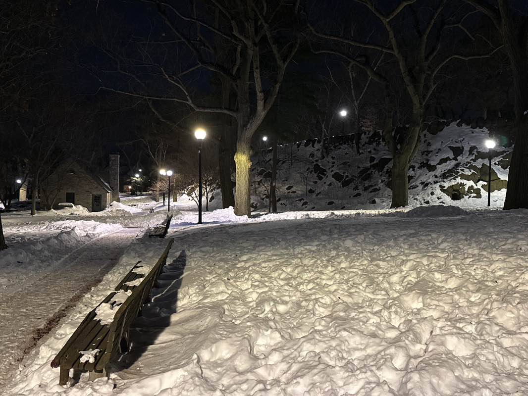 walking near me in Powder House Park in winter