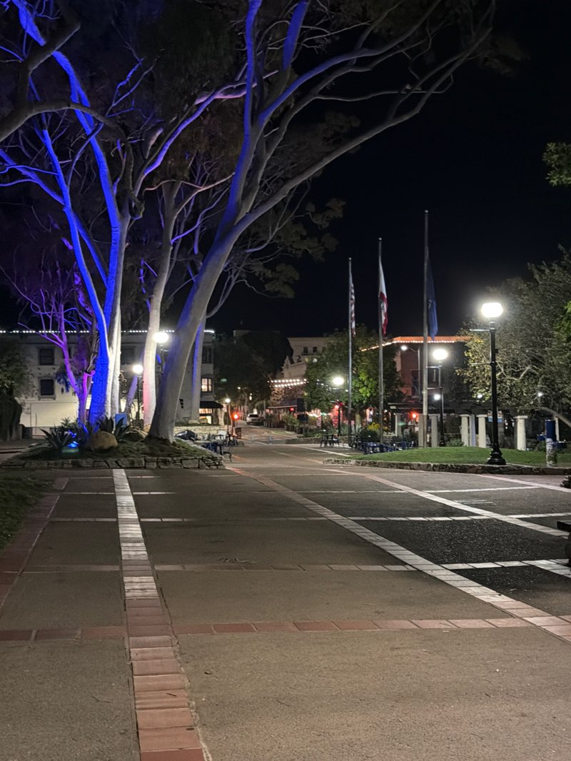 walking near me in Mission Plaza in spring