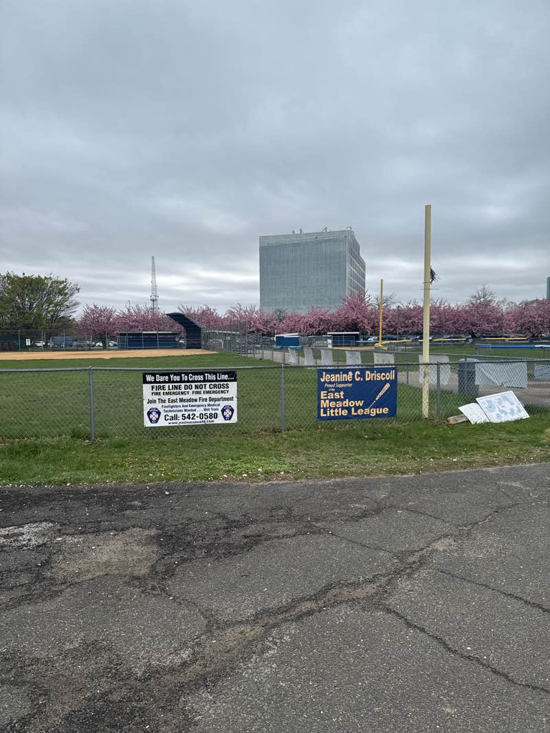 walking near me in East Meadow Baseball Complex in spring