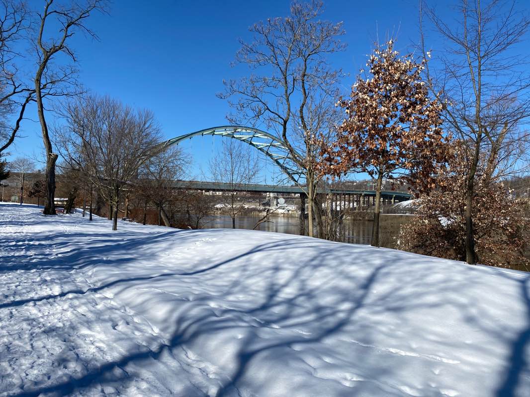 walking near me in Southside Riverfront Park in winter