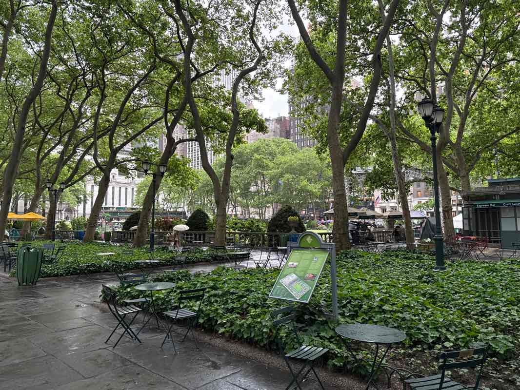 walking near me in Bryant Park in spring