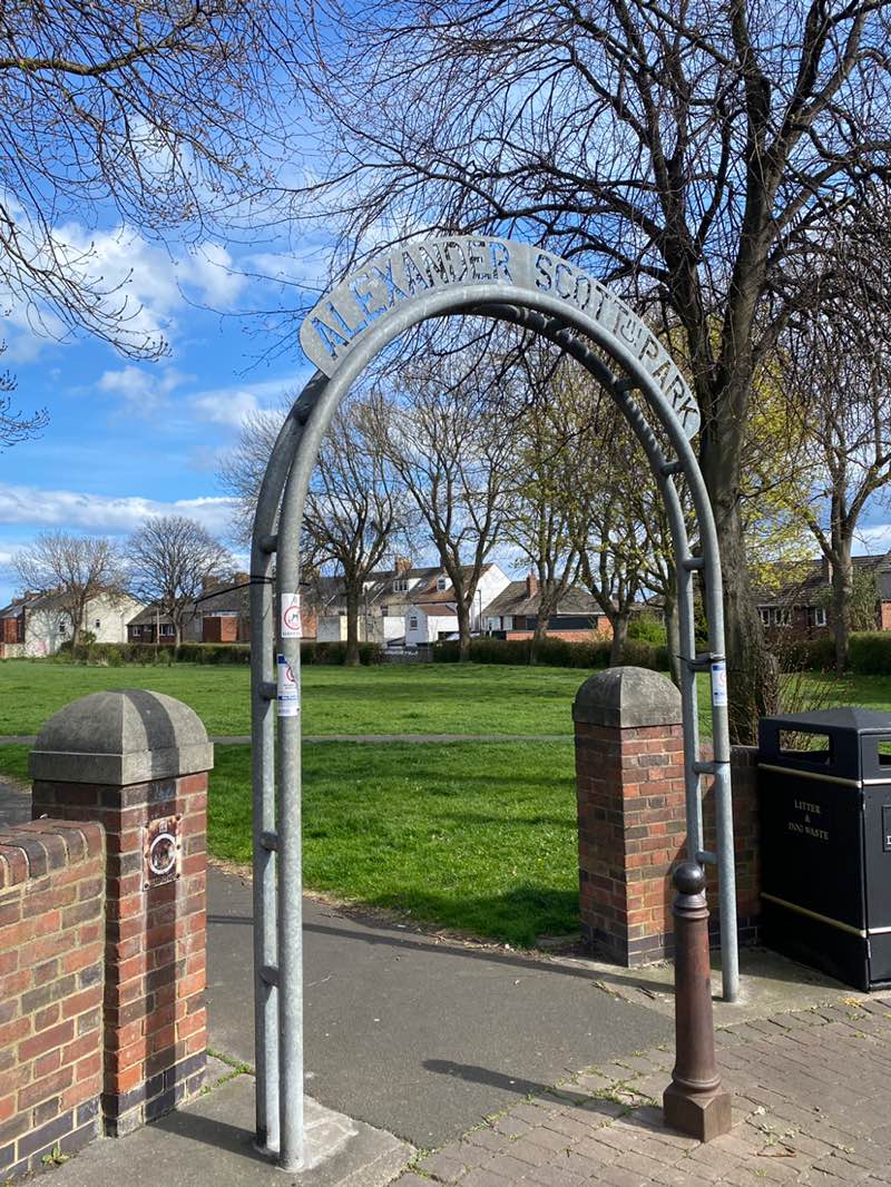 walking near me in Alexander Scott Park in spring
