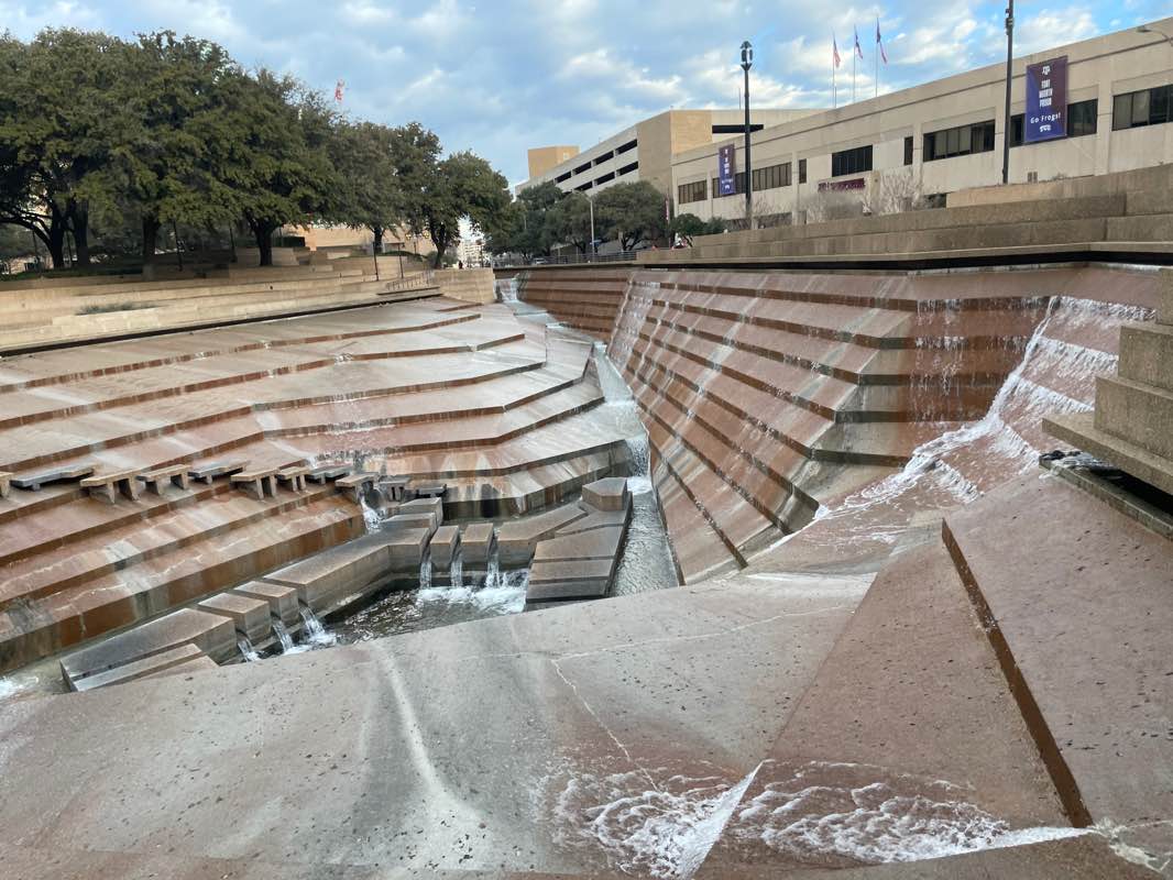 walking near me in Sundance Square Plaza in winter