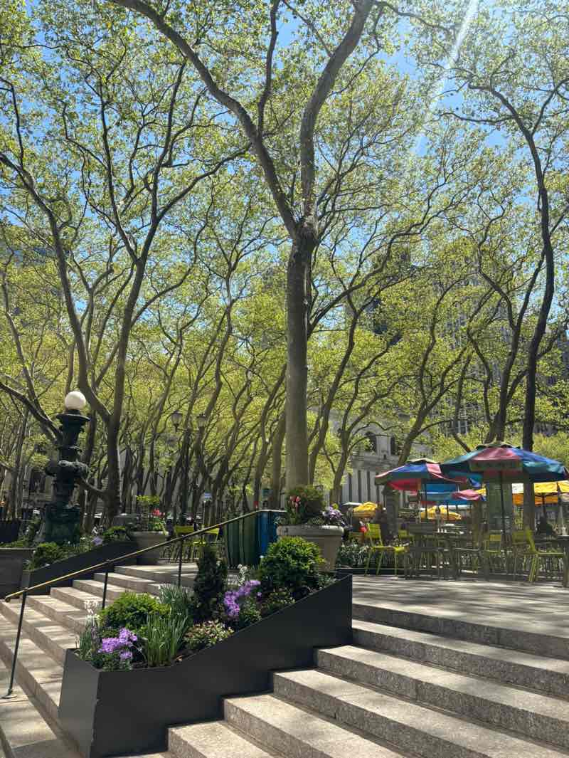walking near me in Bryant Park in spring