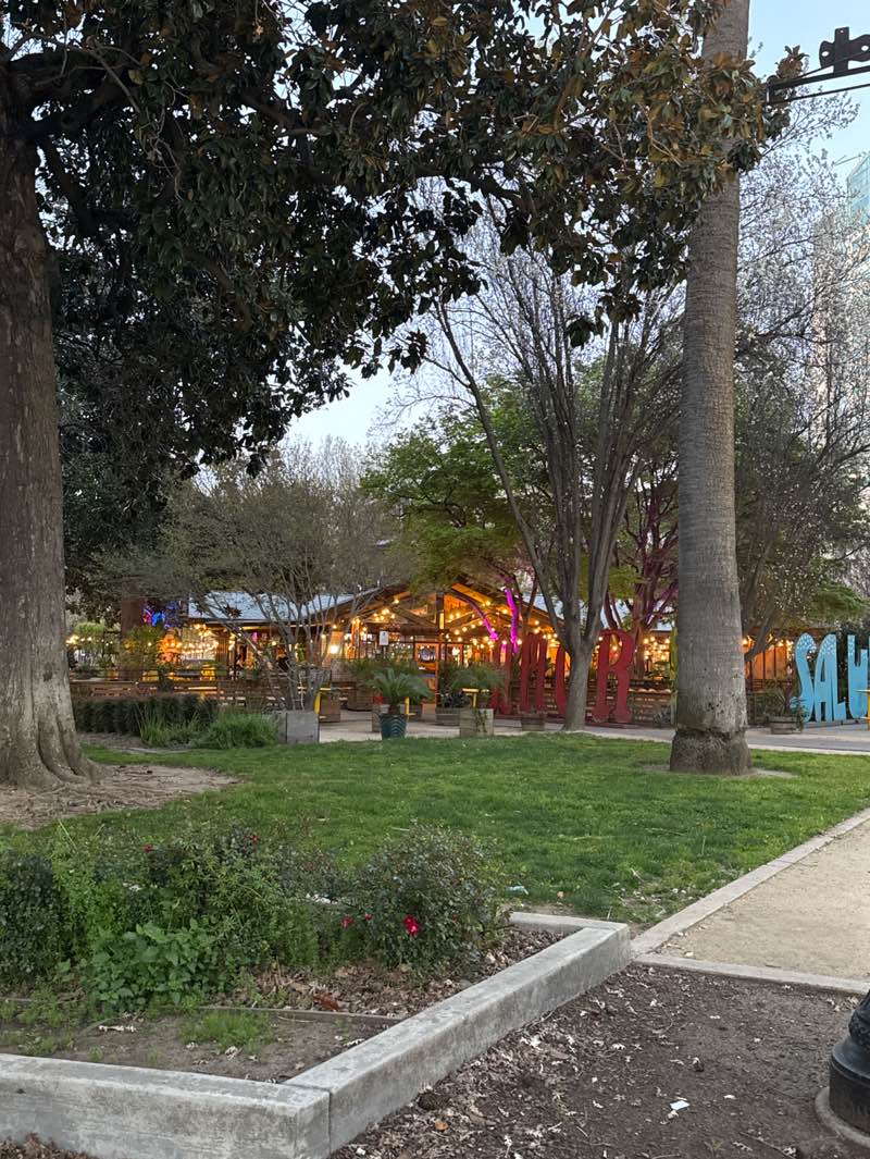 walking near me in Cesar E. Chavez Plaza in spring