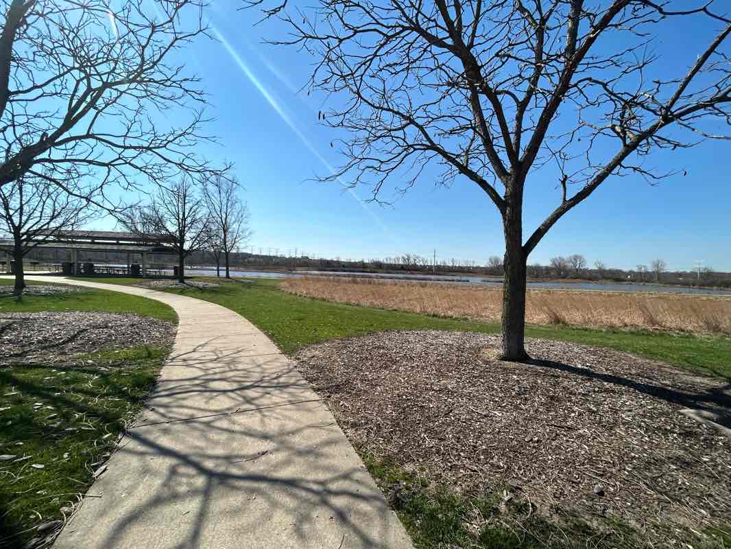 walking near me in DuPage River Park in winter
