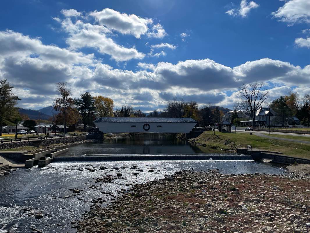 walking near me in Covered Bridge Park in autumn