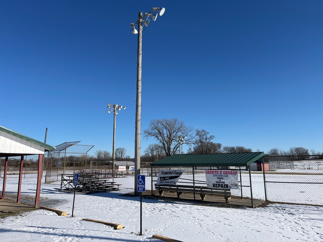 walking near me in Wolflake Baseball Park in winter