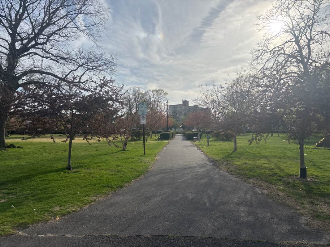 walking near me in Liberty Square Park in spring