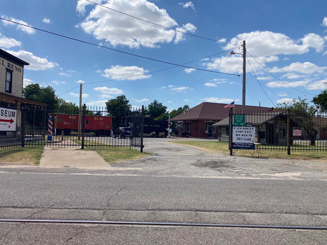 walking near me in Historic El Reno Train Station Park in autumn