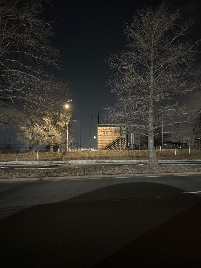 walking near me in E.G. Smith Baseball Complex in winter