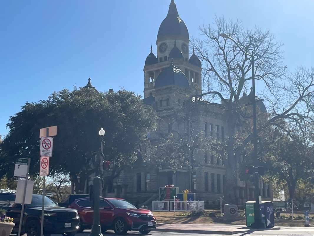 walking near me in Historical Denton Square in winter