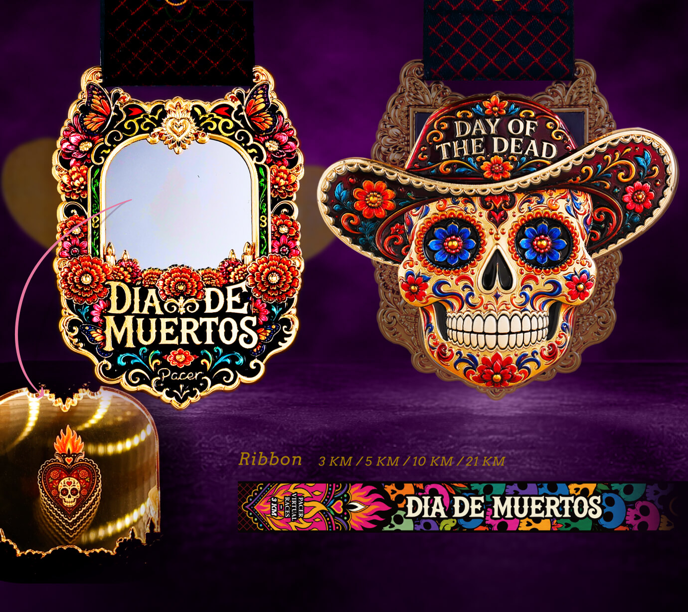 Day of the Dead medal, ribbon, and presentation box details