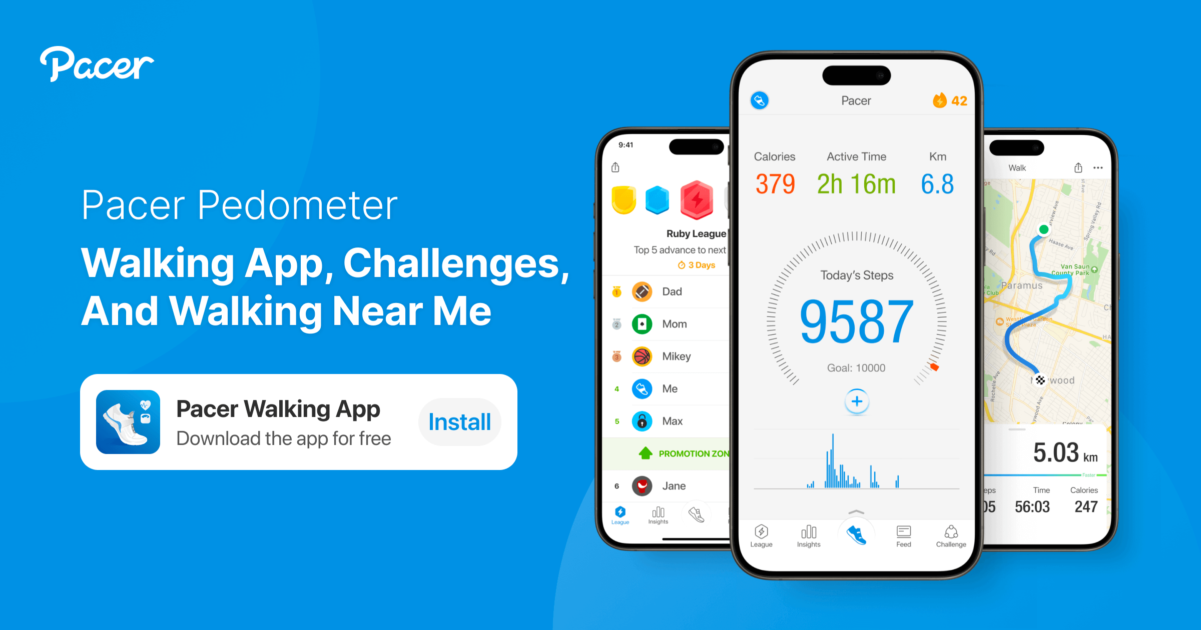 Pacer walking app pedometer challenges walking near me