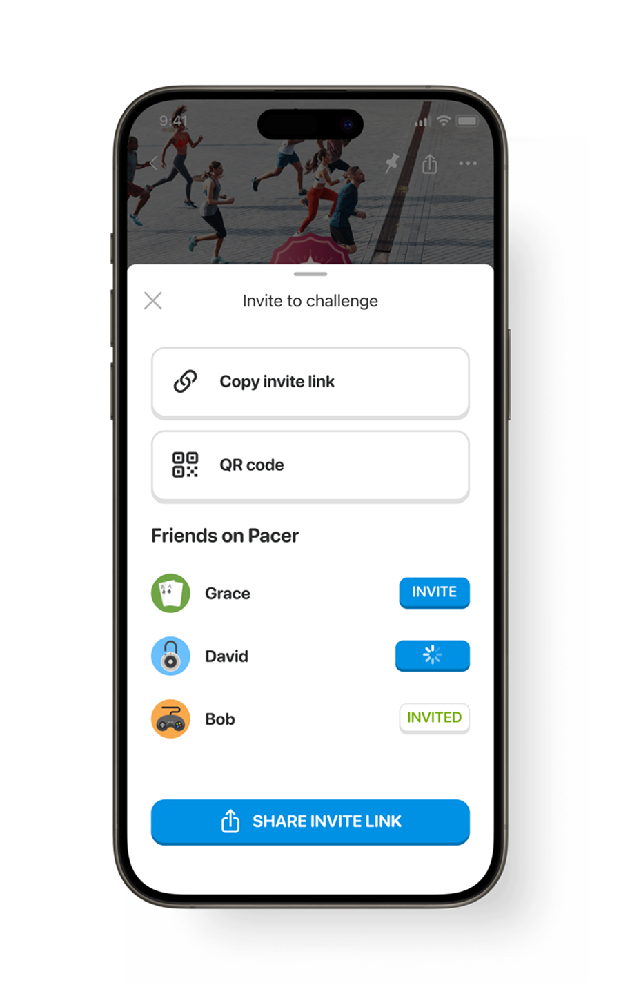Pacer app: invite friends
