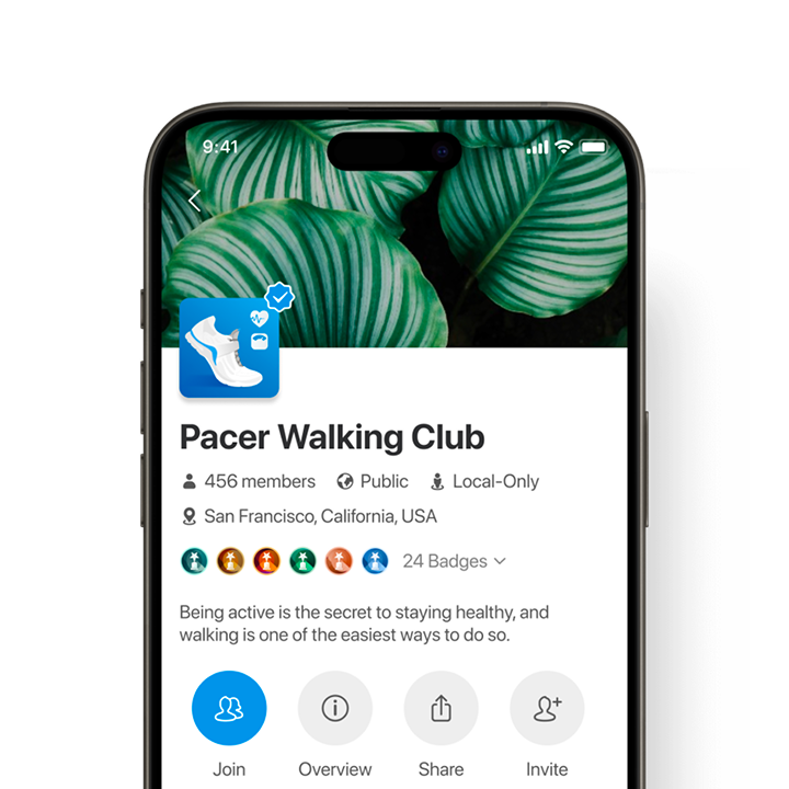 Pacer walking club feed and challenge