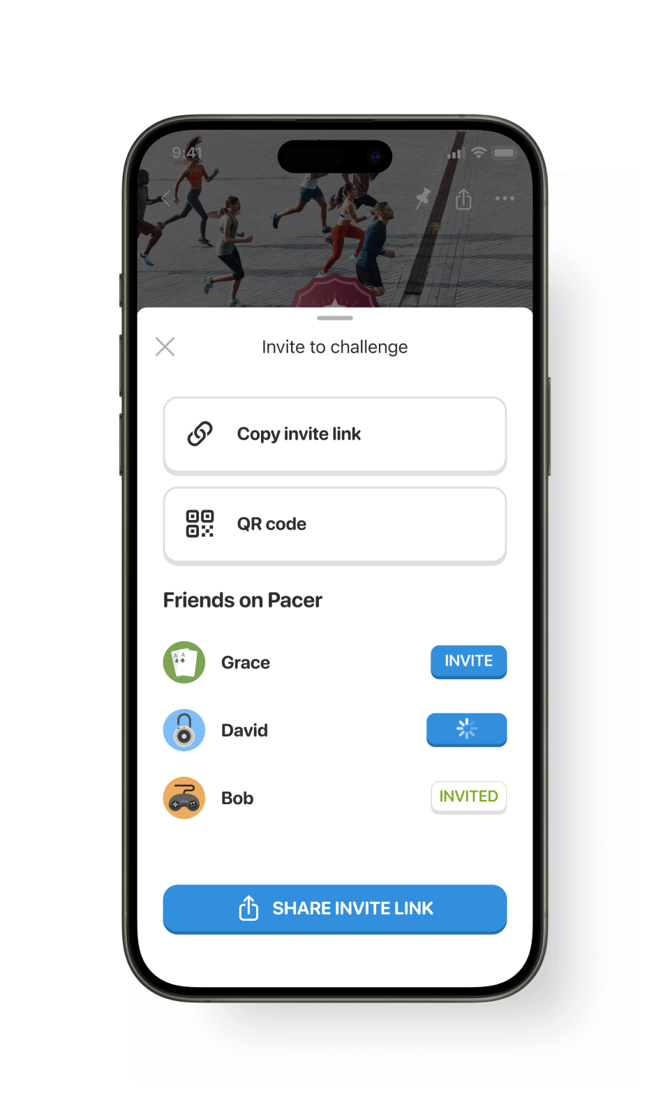 Pacer app: invite friends