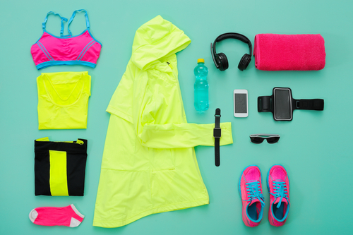 Workout clothes and gear laid out