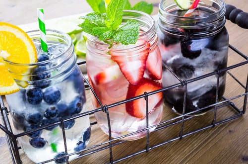 Berry infused fruit water - zero cal drink concept