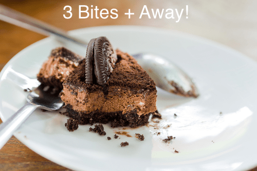 3 bites calorie cutting concept chocolate mousse cake