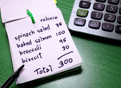 Calorie count of a meal on notepad