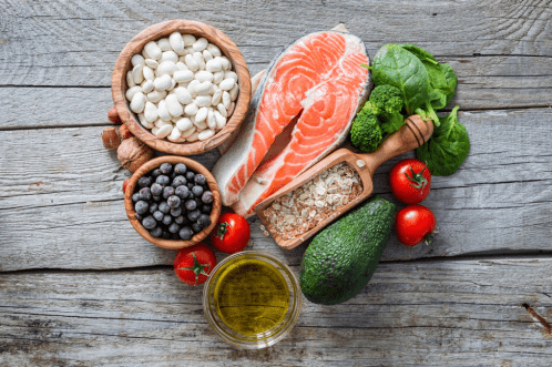Healthy fats, vegetables, fruit and fish
