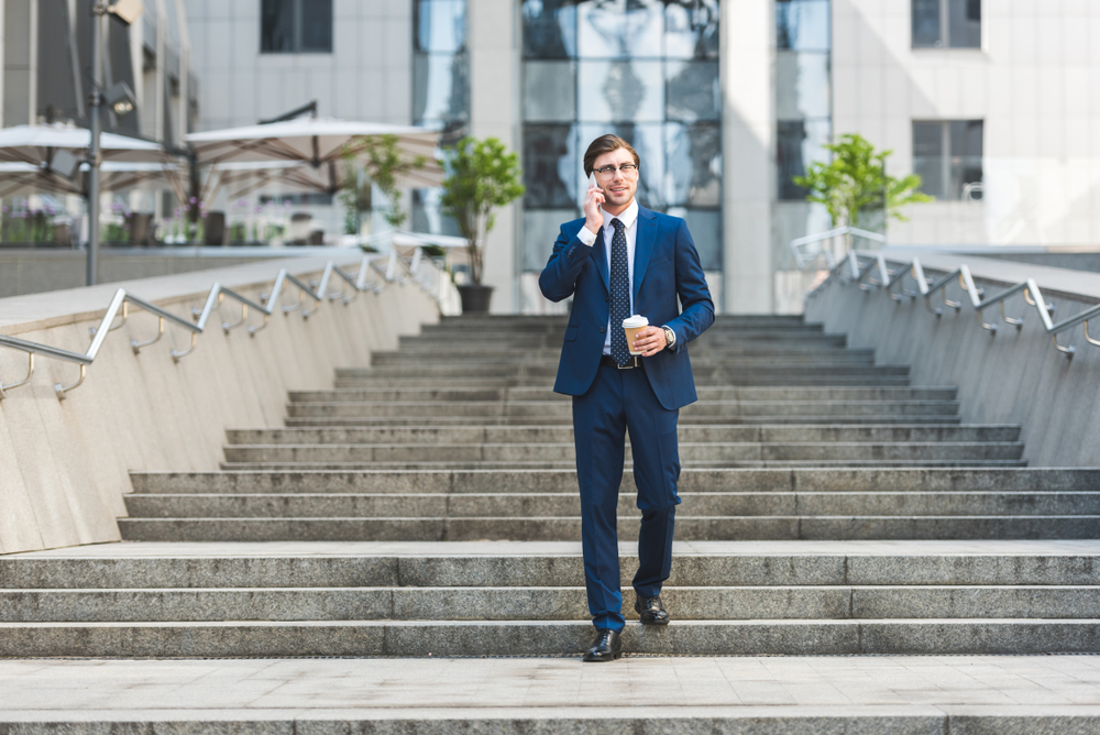 Businessman walking down stairs on a break