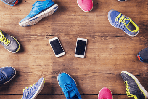 Variety of running and walking shoes and 2 phones