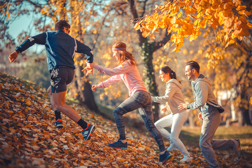 Friends Walking up a Hill