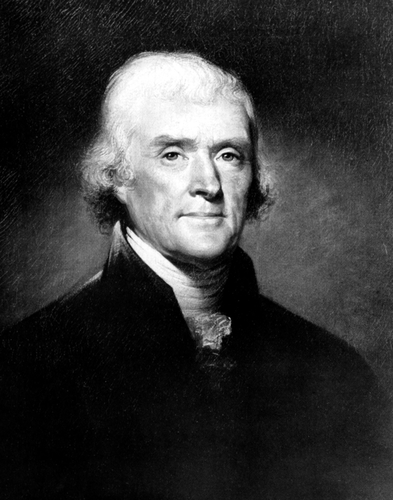 Portrait of Thomas Jefferson in black and white