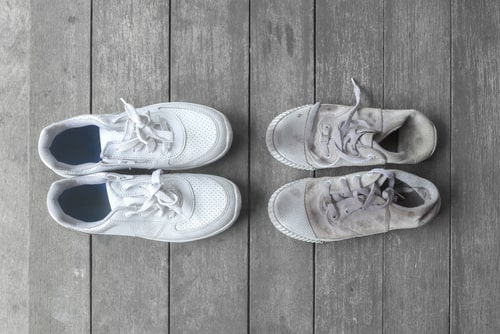 New athletic shoes and dirty older shoes comparison