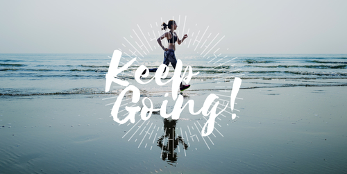 Walker with keep going caption