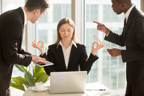 Woman practicing stress reduction
