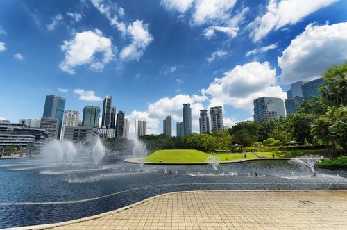 Urban park and lake in Kuala Lumpur
