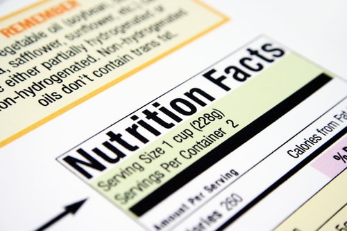 Close up on nutrition facts label