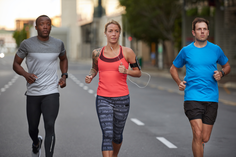 Group running on a city street