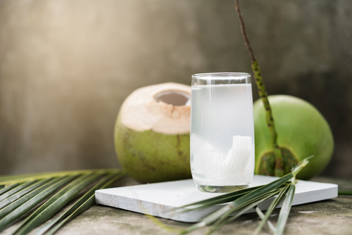 Coconut water and coconuts concept