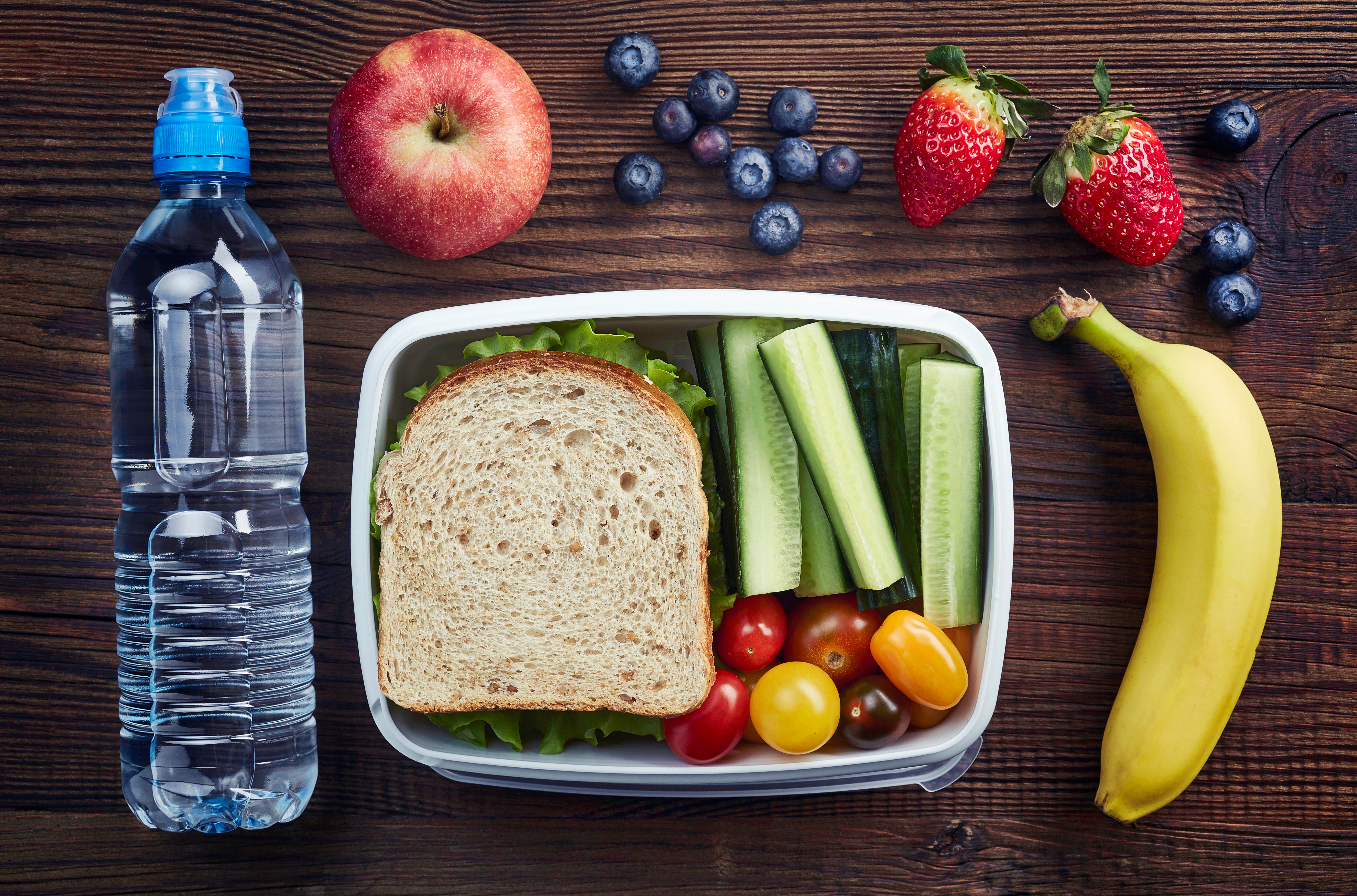 healthy sandwich and fruits