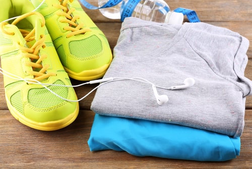 Sports clothes and shoes laid out