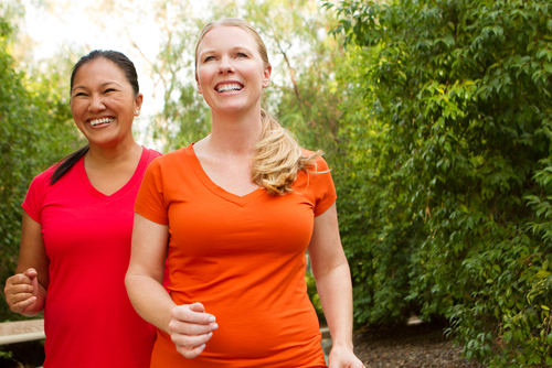 Women having fun walking together
