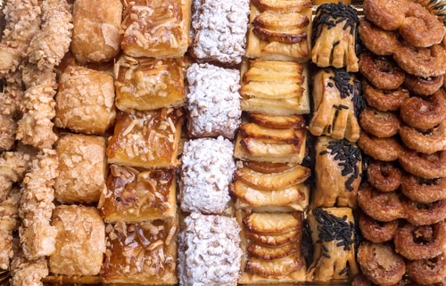 High calorie pastries and baked goods