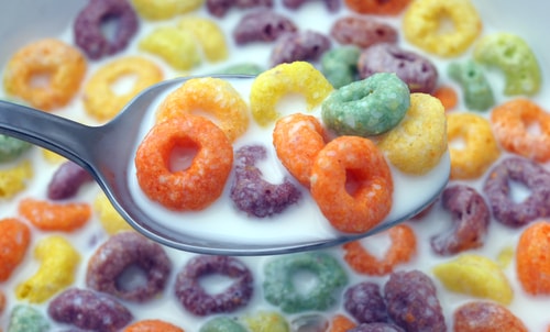 High-calorie sugary breakfast cereal
