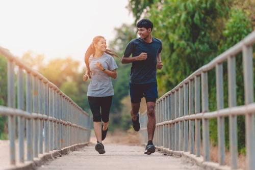 Couple taking a jog in the early morning