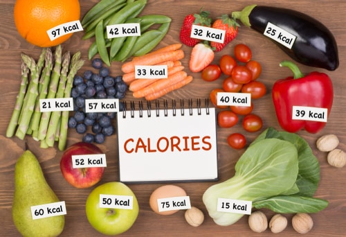 Vegetables with calorie labels concept