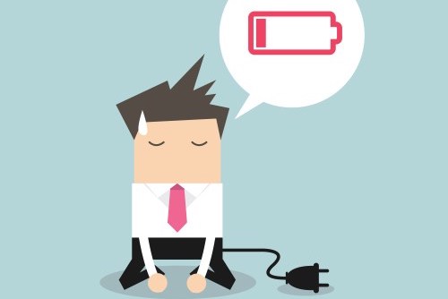 Worker with low battery - tired at work concept