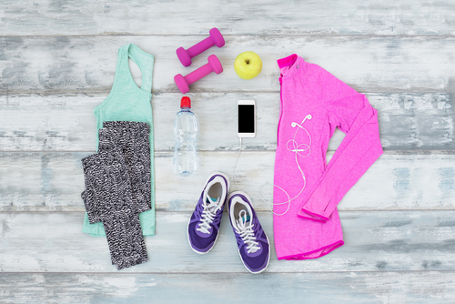 Women's workout clothes laid out