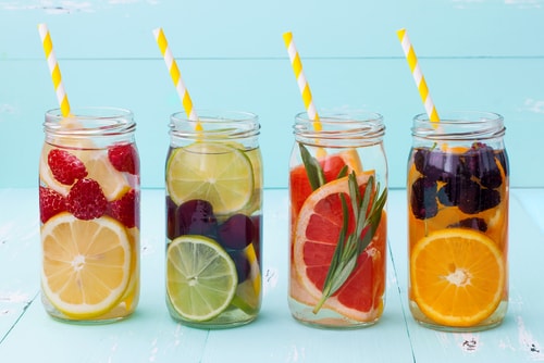 Colorful homemade flavored fruit water
