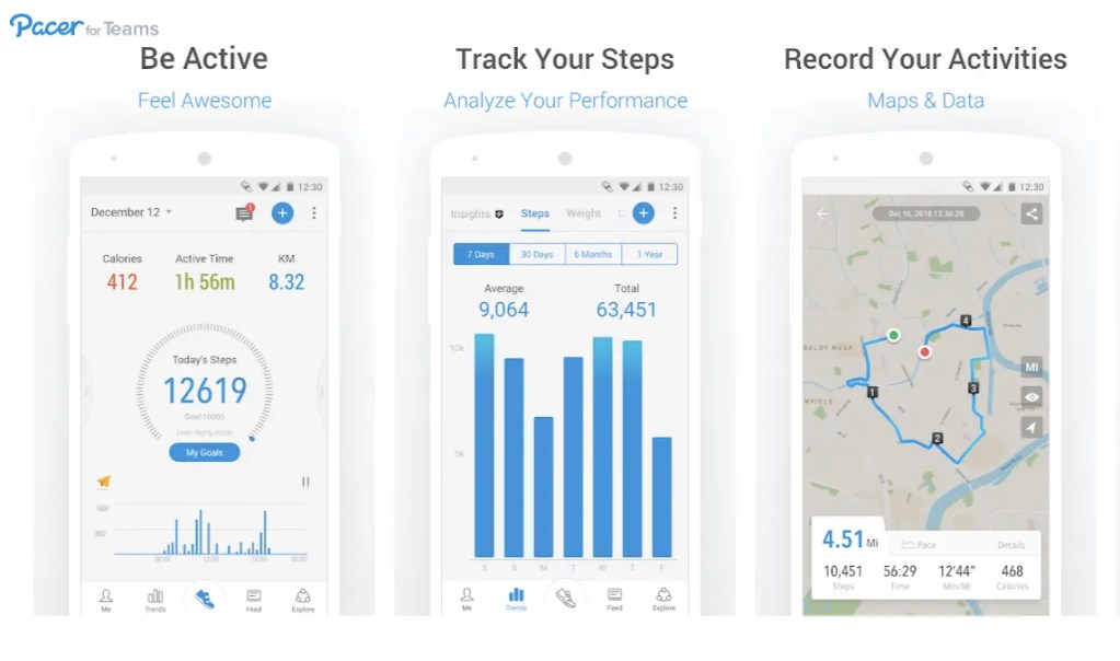 Pacer, a pedometer and activity tracking app that helps automatically track calories burned during walking and other exercises